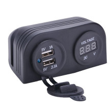 Quente! Carregador USB duplo 2 em 1 + com voltímetro de tenda e medidor de voltagem